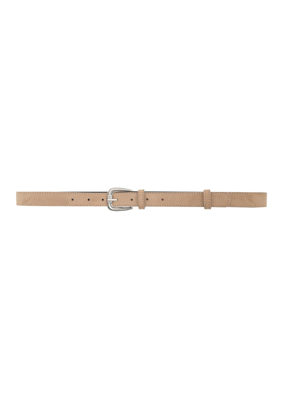 Beige riem van het merk Grace & Mila. De beige riem met suède-effect heeft een zilveren metalen gesp. Benadruk je taille met deze mooie riem, draag de riem op een maxi-jurk, jeans of op een rok met T-shirt of top. Shop de nieuwe collectie riemen, beige riem, dunne riem met zilveren gesp bij dameskleding Boetiek Aniek.