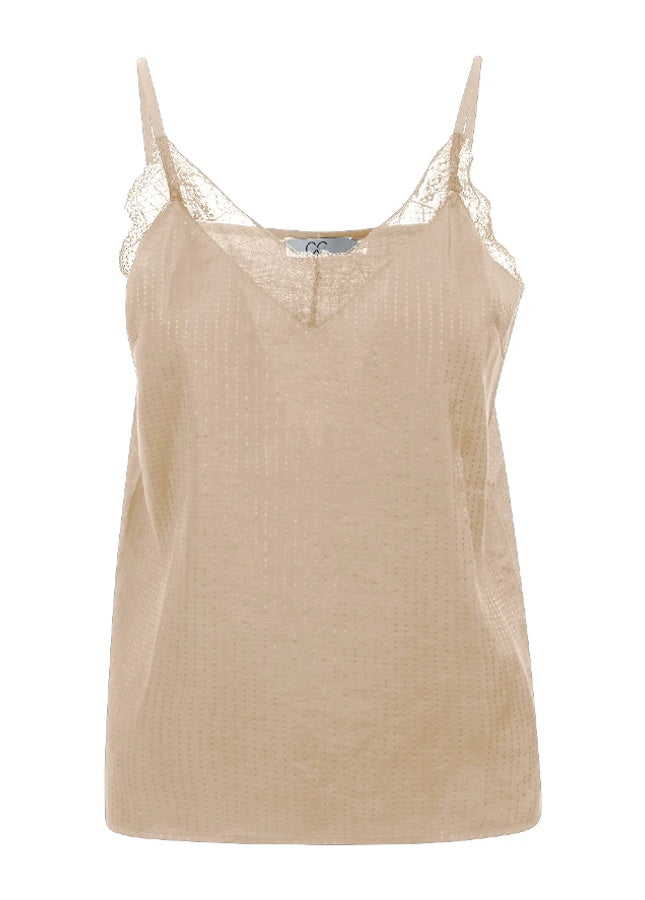 Nude kanten top Luna I Een essentiele basic in jouw garderobe, deze nude spaghettitop Luna met kant. De nude top met V-hals heeft vertelbare bandjes, kanten details bij de hals. Shop de nieuwe collectie dames tops, basic dames tops en t-shirts, kanten tops, hemdjes met kant, nude spaghettiband tops.