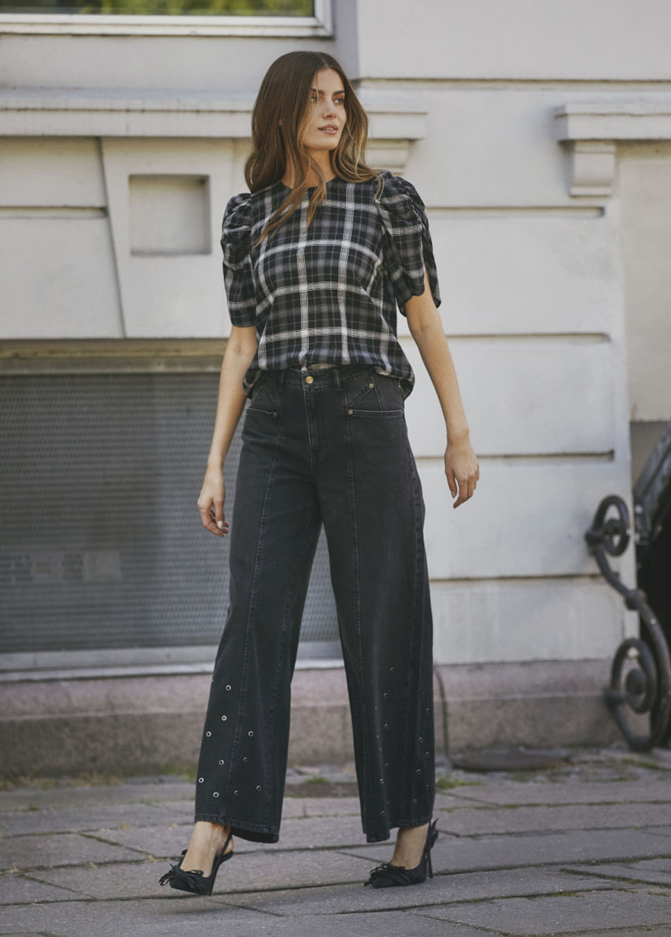 Co Couture SifCC Eyelet WIde LL jeans zwart voorkant model