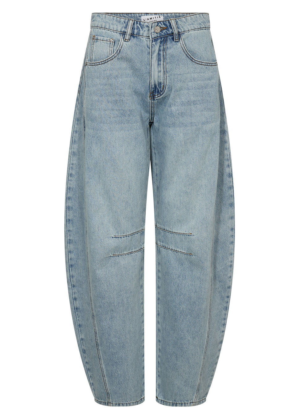 Haute L’Amitié Drew Barrel Panel Tall Jeans bleached denim voorkant