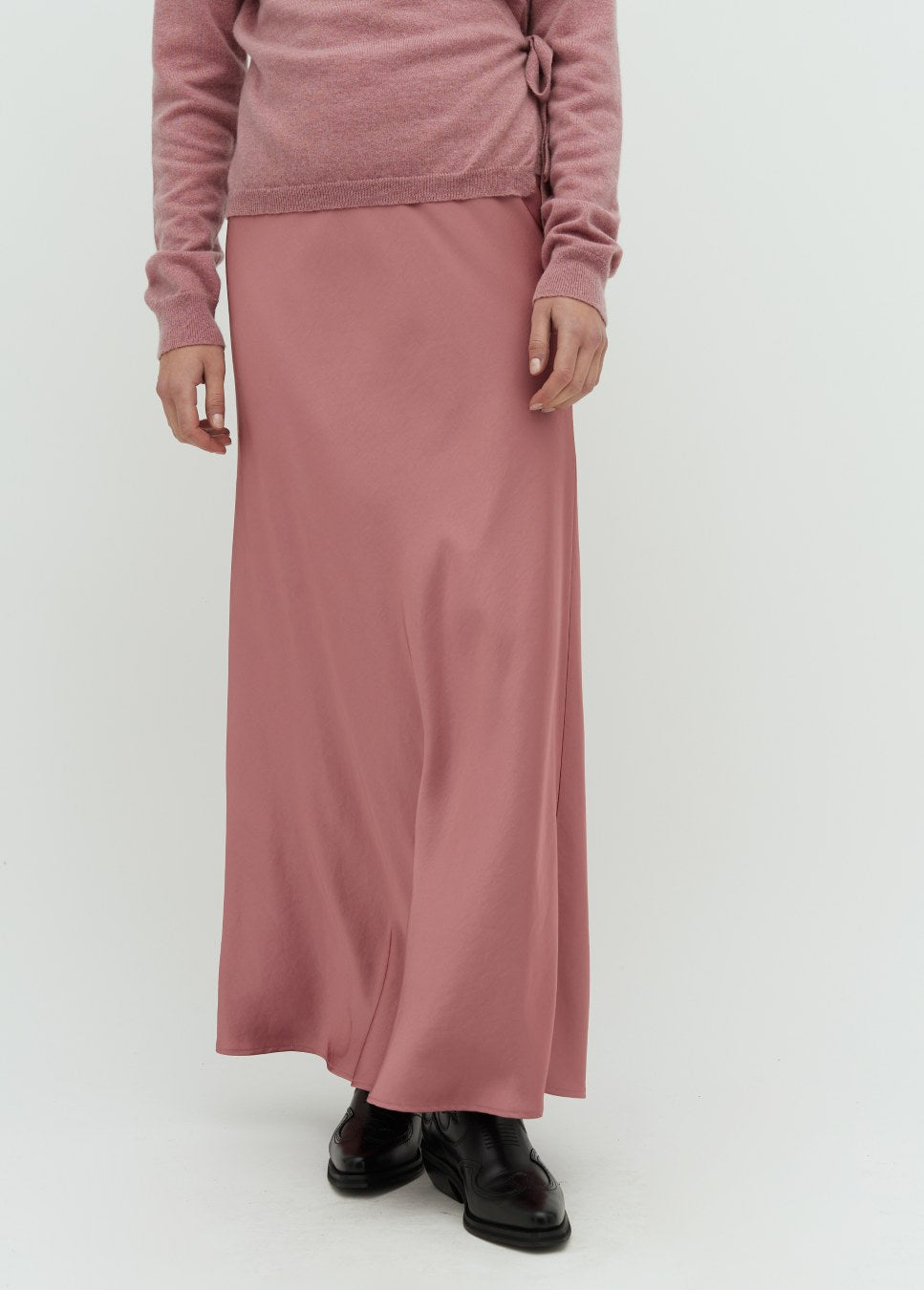 lange roze rok maila mbym dames voorkant op model