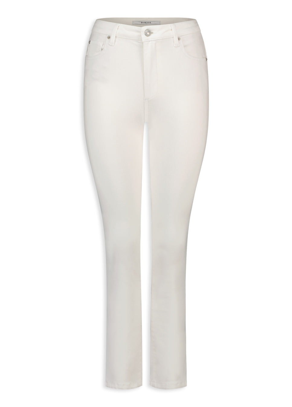 Een heerlijke zomerse jeans, deze witte straight fit jeans van het merk Homage. De Sarah Stretchy Straight fit Jeans heeft een skinny fit rond het bovenbeen en is iets slank aan de zoom. De witte jeans heeft een hoge taille en is gemaakt van powerstretch-denim. Shop de nieuwe collectie dames jeans, witte jeans Homage