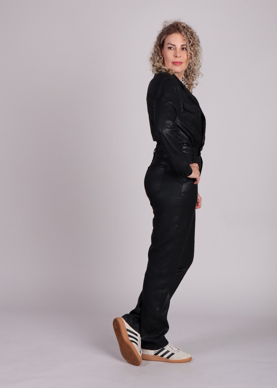 Homage jumpsuit flowy coated cross-over Zwart