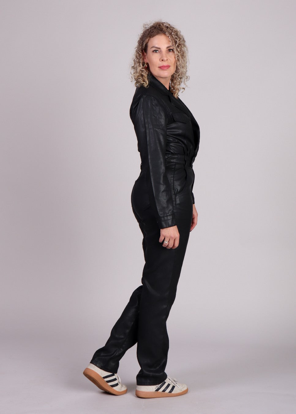 Homage jumpsuit flowy coated cross-over Zwart