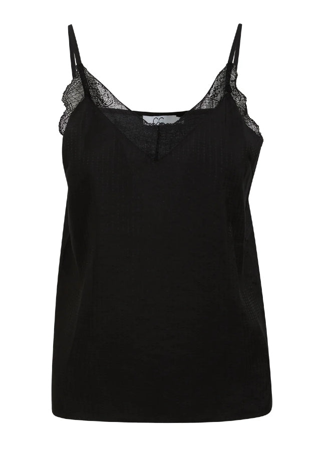 Zwarte kanten top Luna I Een essentiele basic in jouw garderobe, deze zwarte spaghettitop Luna met kant. De zwarte top met V-hals heeft vertelbare bandjes, kanten details bij de hals,. Shop de nieuwe collectie dames tops, basic tops en T-shirts, kanten tops, hemdjes met kant, zwarte spaghettiband tops.