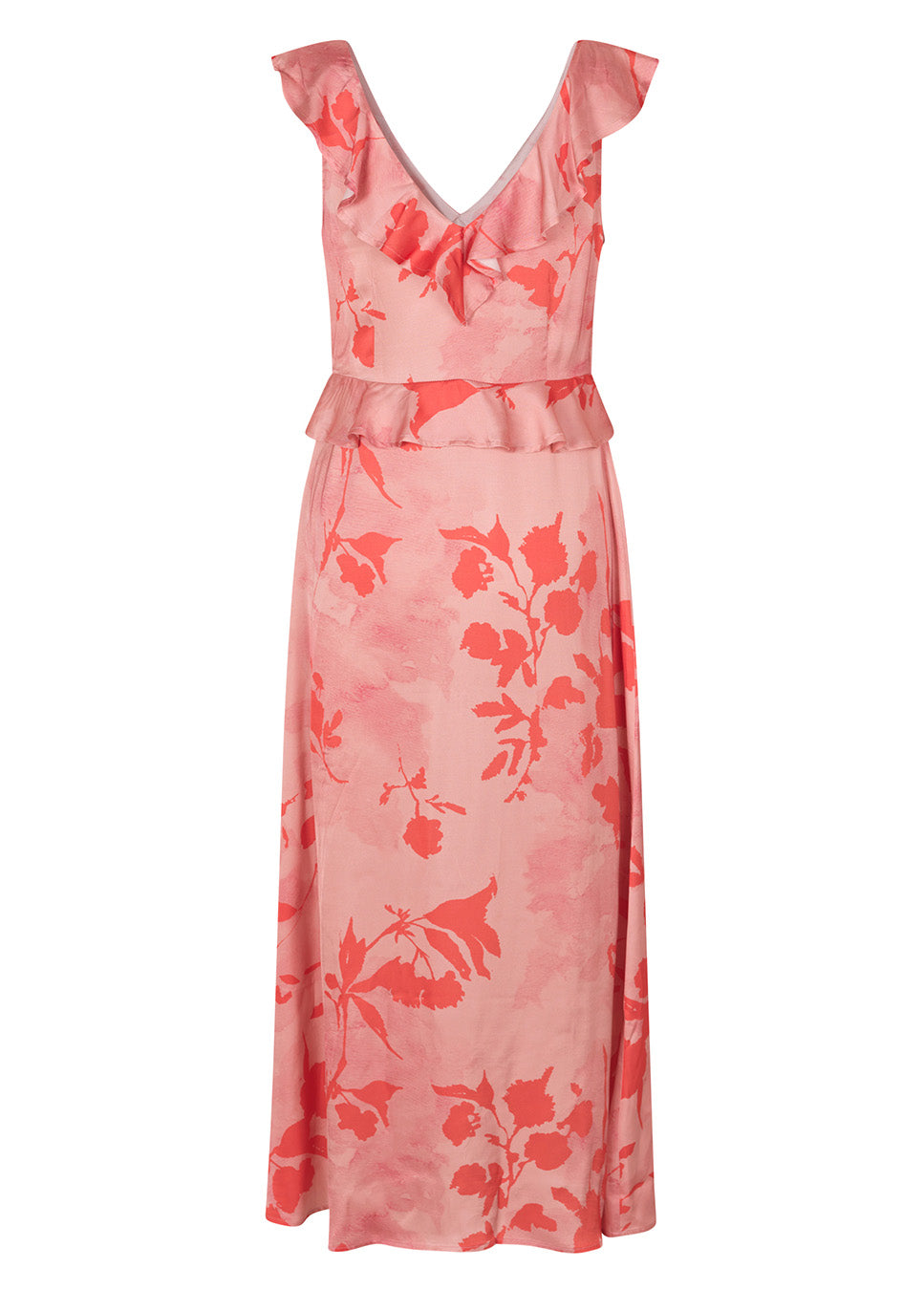 Achterkant mbyM Yannie-M Felissa jurk maxi print satijn roze ruches