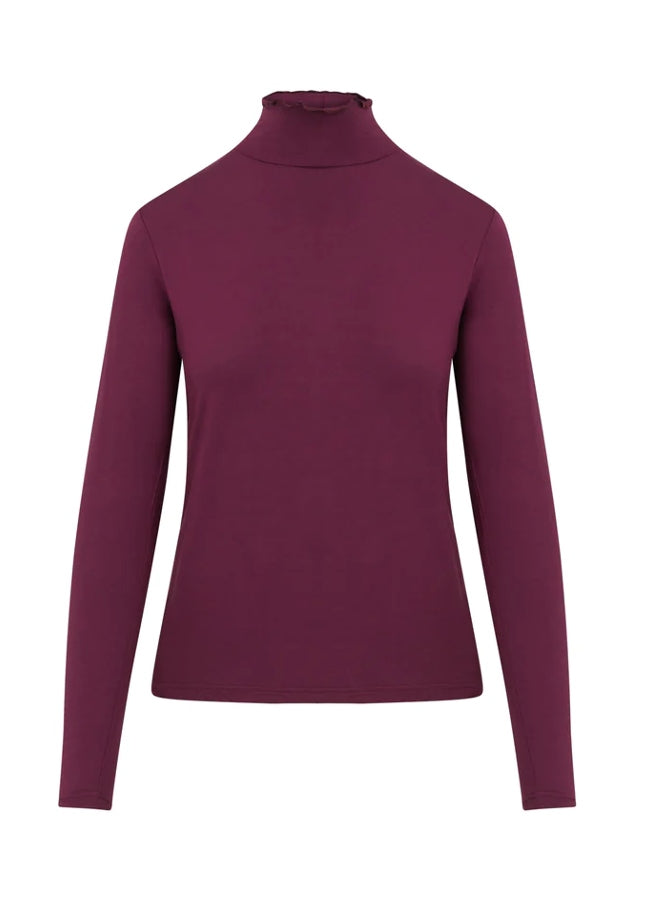 Online dameskleding Boetiek Aniek I Super comfortabele bordeaux rode Sofia coltrui van het merk CC Heart. Een heerlijk basic item om in je garderobe te hebben en leuk voor verschillende gelegenheden. De coltrui is mooi strak zittend, met lange mouwen een een rechte zoomlijn onderaan.Draag hem met de vegan leather broek