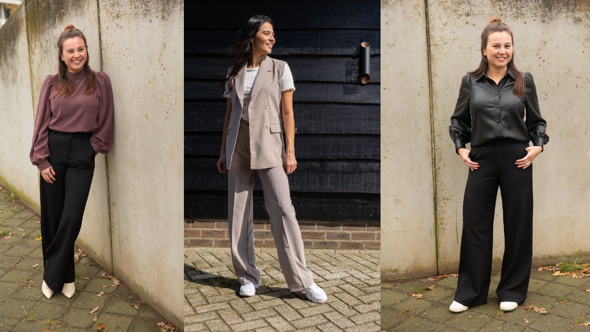 De wijde pantalon kun je zowel zakelijk als heel casual dragen. De pantalon zie je in veel verschillende varianten: de bekende zwarte pantalon, maar ook beige en bruine pantalons, flared pantalons, met print