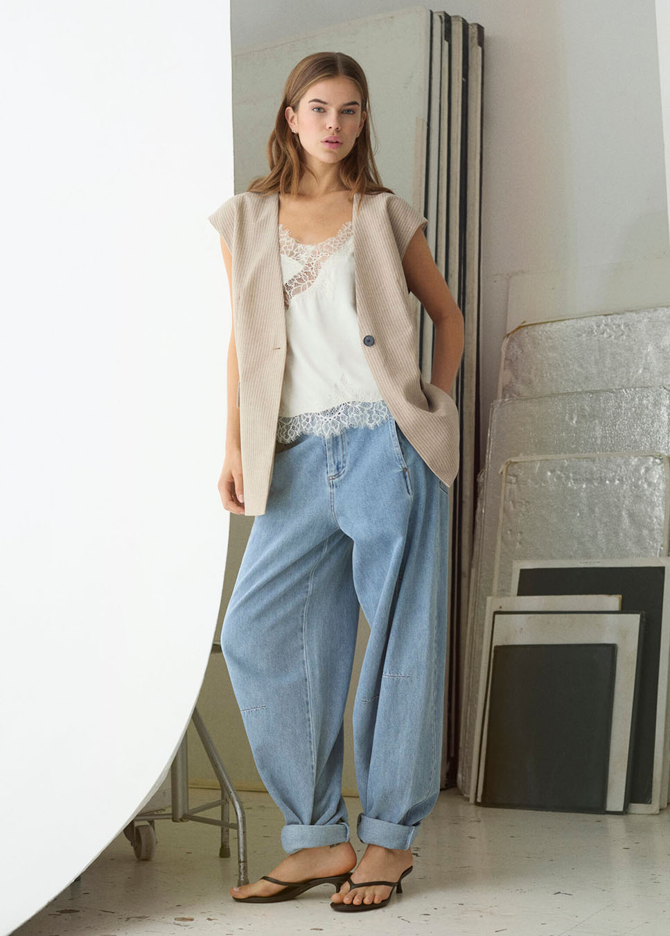 Co Couture TillyCC Pleat LL Pant licht blauw voorkant model 