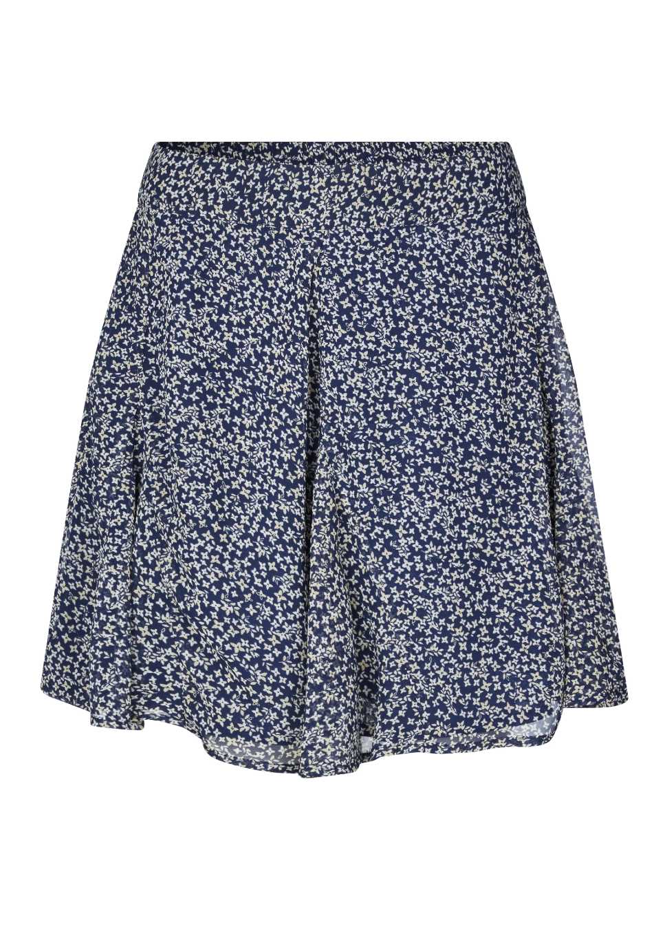 Donkerblauwe korte print rok Ditte van het merk mbyM. De korte rok met bloemenprint heeft een elastische tailleband en donkerblauwe onderrok. Combineer de blauwe bloemenprint rok met de beige geweven mouwloze top van mbyM. Shop de nieuwe collectie mbyM rokken, korte rokken, bloemenprint rokken bij Boetiek Aniek