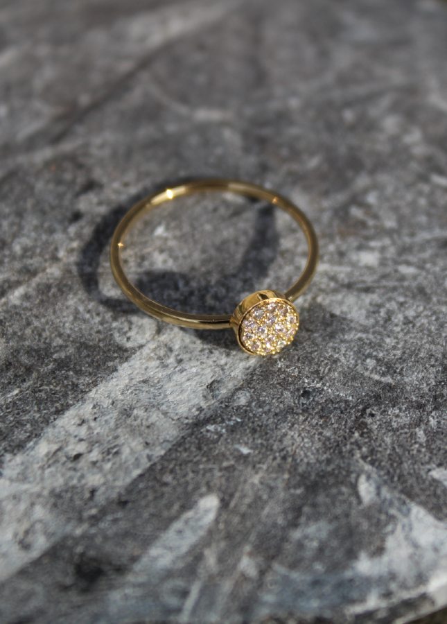 Gouden dunne ring met diamanten van het merk Rocky Rosa. De ring is gemaakt van chirurgisch staal, 18k verguld met speciale afdichting. Alle ringen van Rocky Rosa verkleuren niet, zijn waterdicht & hypoallergeen. Shop de nieuwe collectie gouden sieraden, gouden ring met diamanten, gouden verstelbare ringen, zegelring.