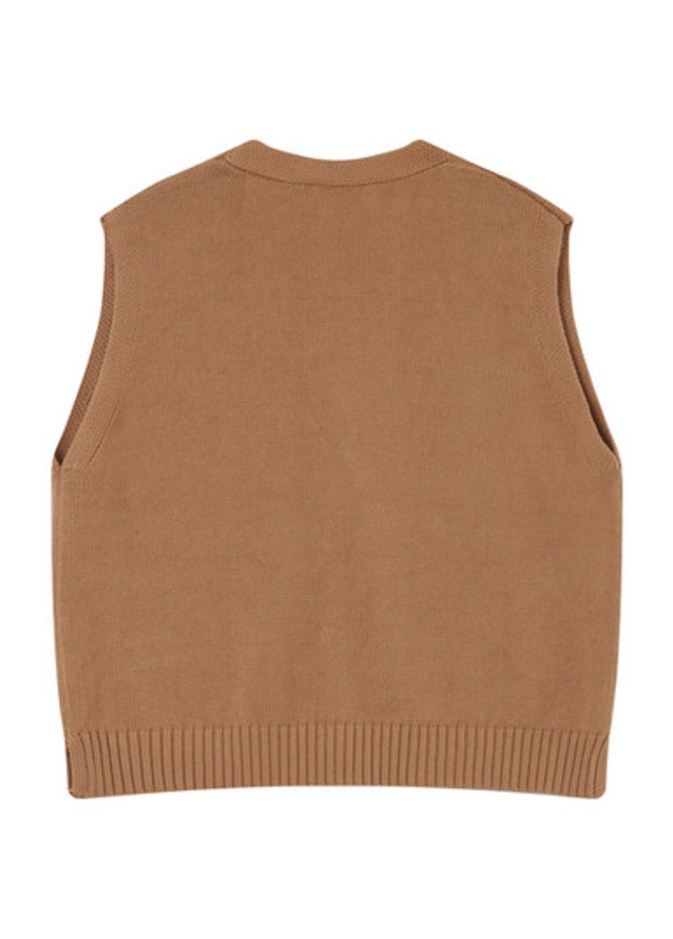 product foto achterkant van het fijn gebreide camel kleurig gilet grace en mila pancake