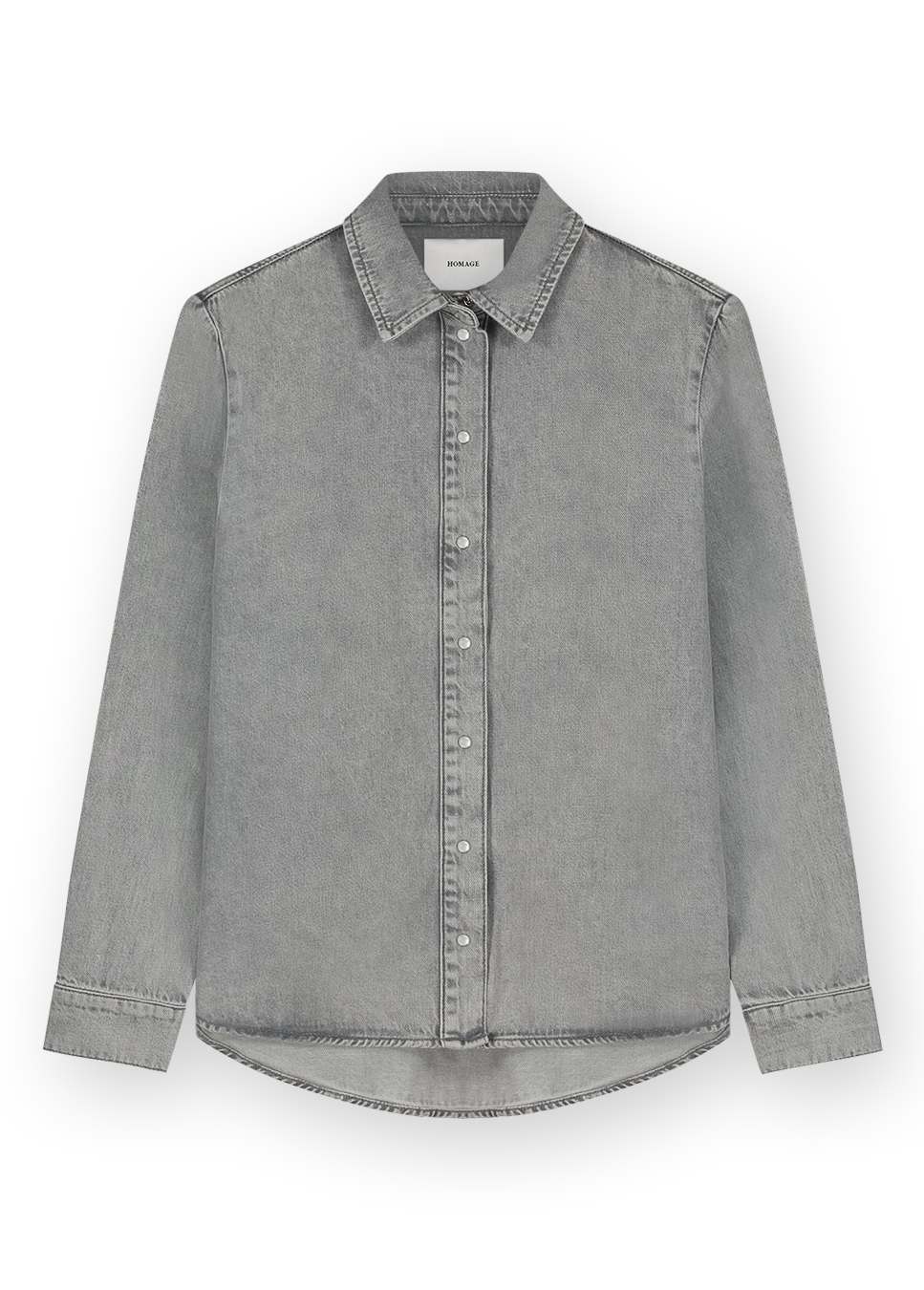 Lichtgrijze denim dames blouse Homage voorkant