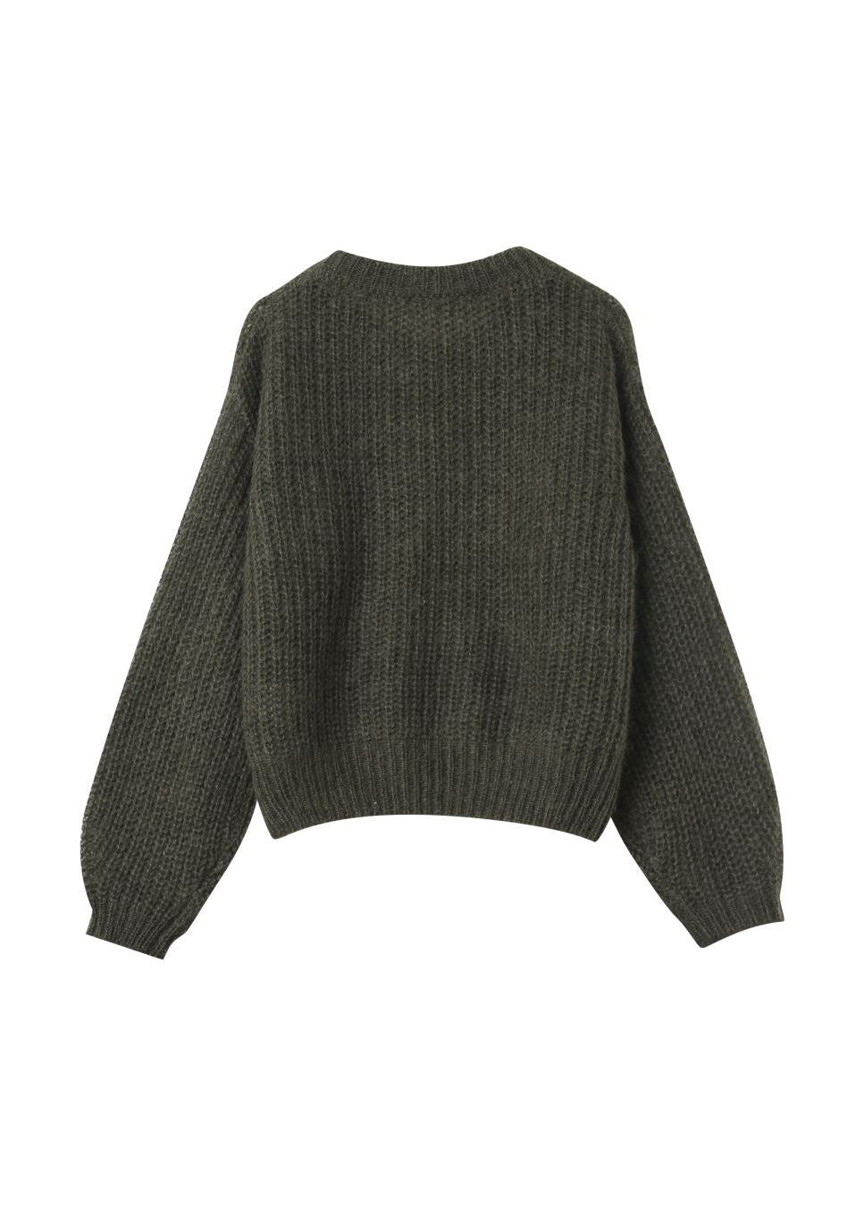 productfoto van de Grace & Mila trui dames groen grof gebreid achterkant