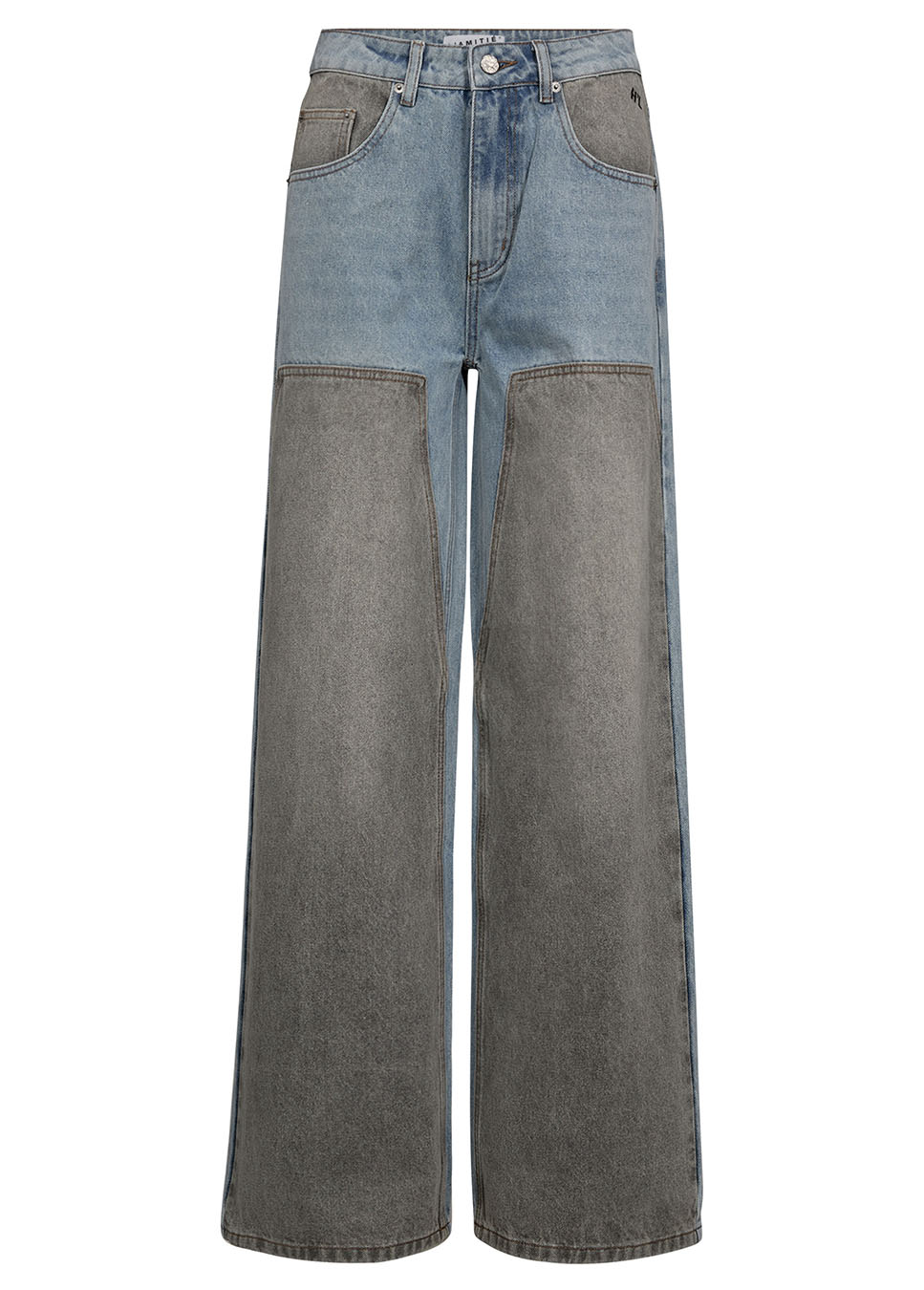 Haute L’Amitié Two-Tone Patch Tall Jeans blauw grijs voorkant