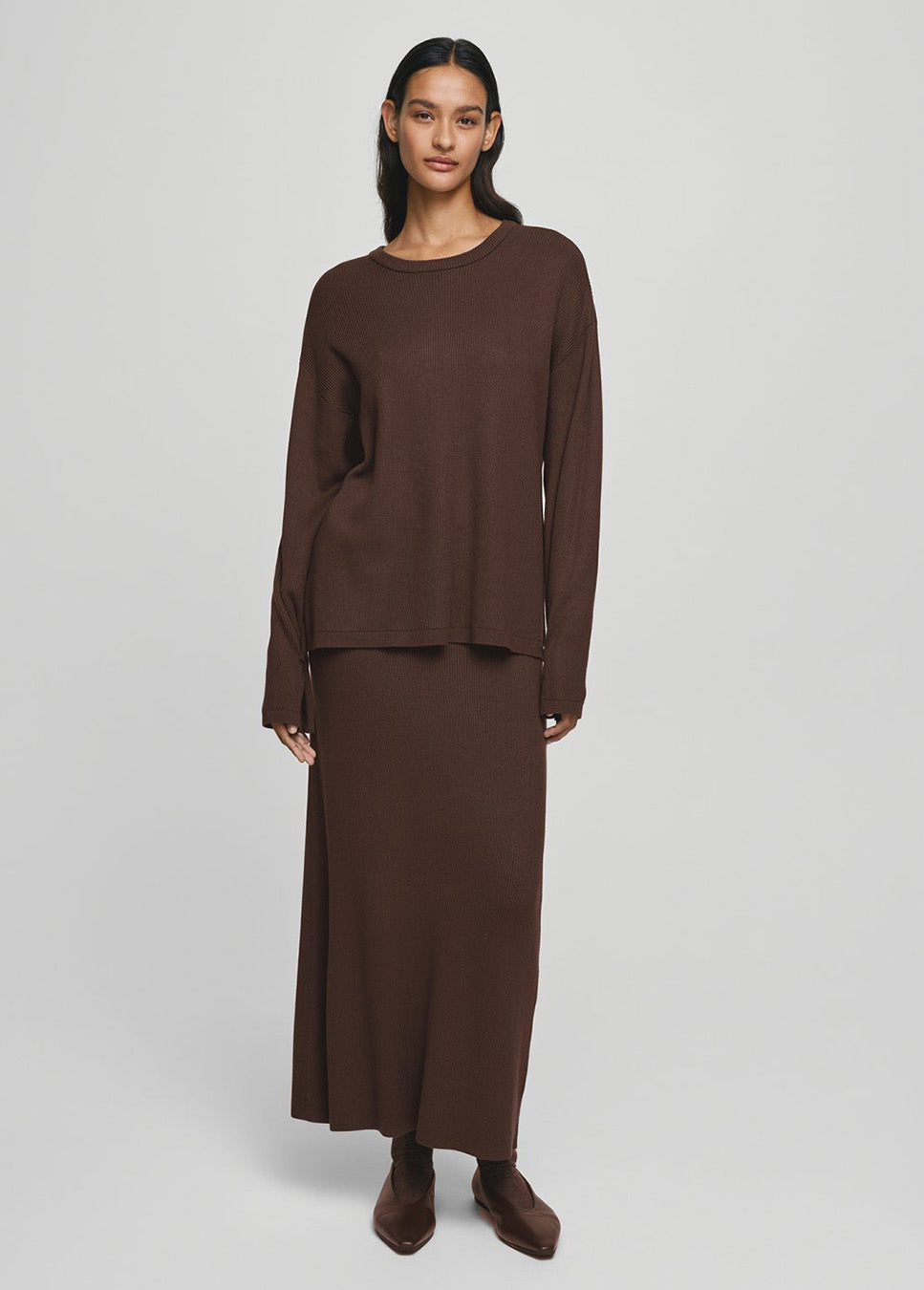 MSCH Copenhagen MSCHElfrida rok midi rib bruin voorkant model