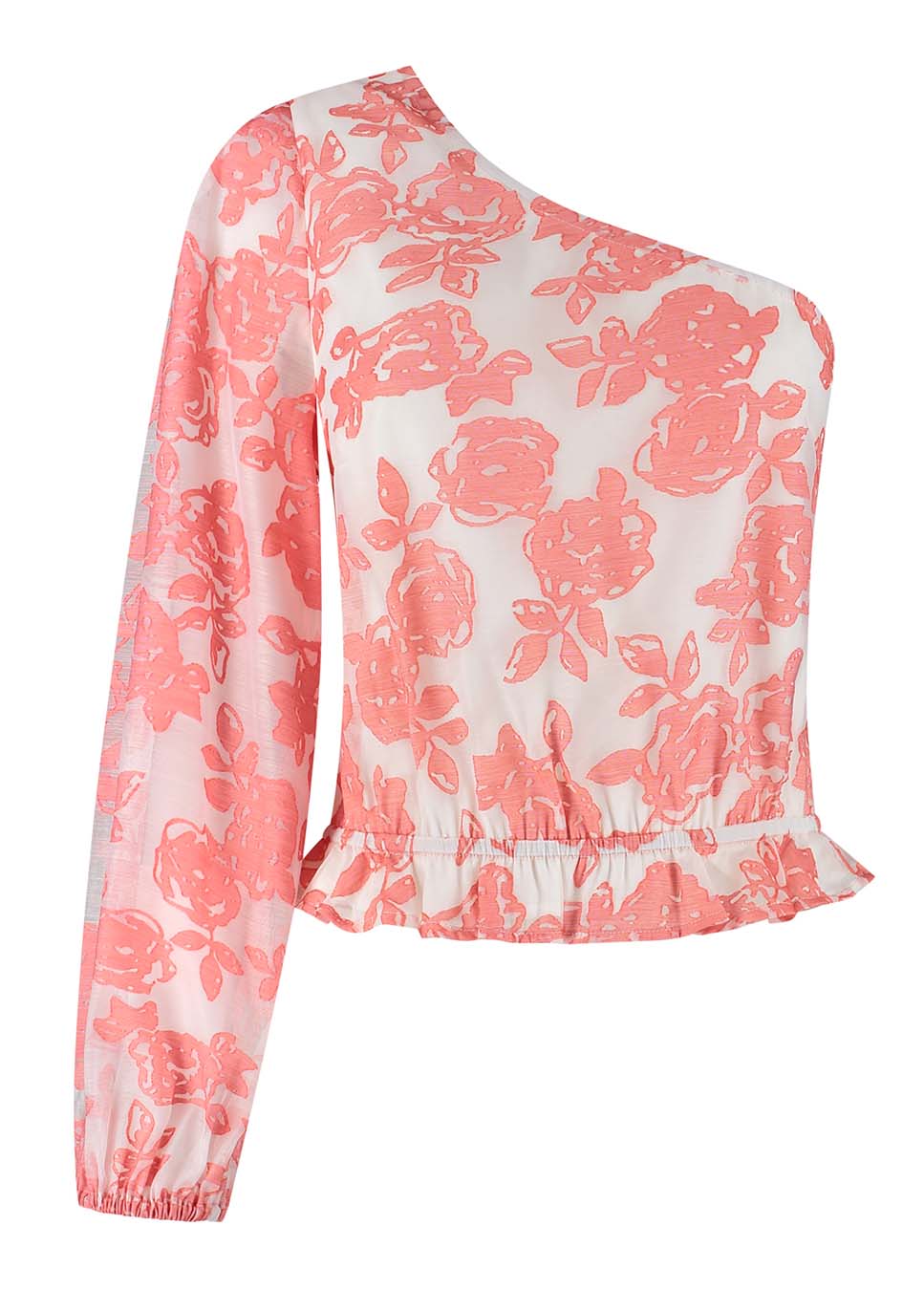 Studio Amaya molly top one shoulder bloemenprint roze wit voorkant
