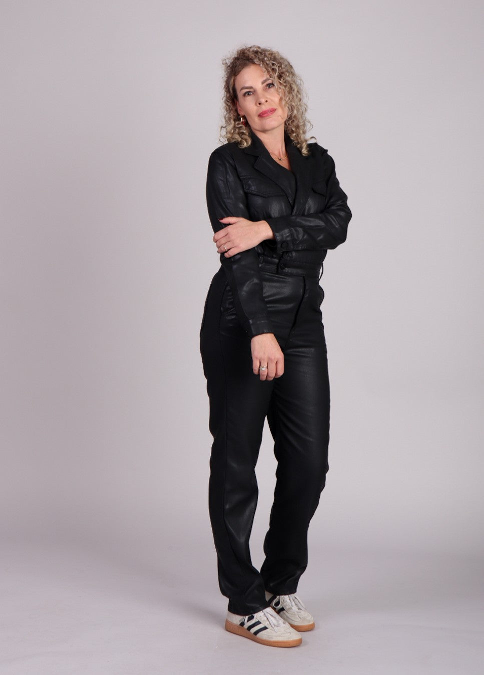 Homage jumpsuit flowy coated cross-over Zwart