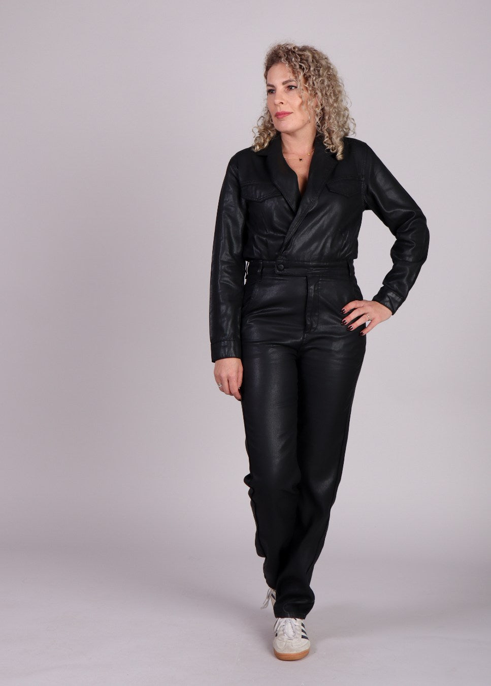 Homage jumpsuit flowy coated cross-over Zwart
