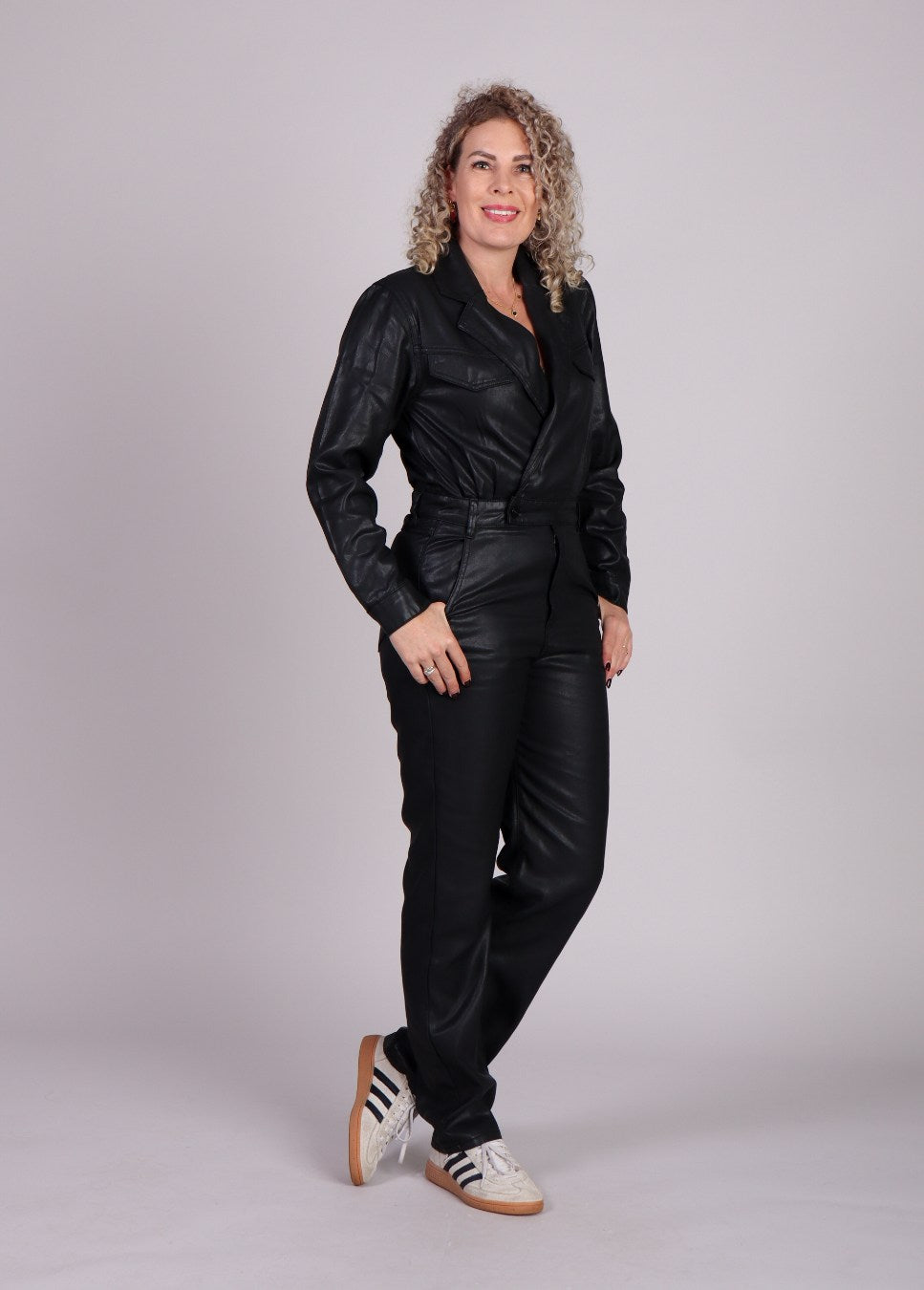 Homage jumpsuit flowy coated cross-over Zwart