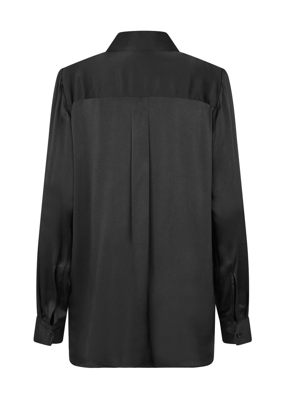 Zwarte glanzende satijnlook blouse Lucilla Modstrom achterkant